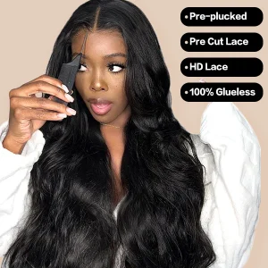Wavymy Wear Go Body Wave Glueless Wig Pre-Cut Lace Closure Wig Pre-Plucked Natural Hairline 180% Density Human Hair