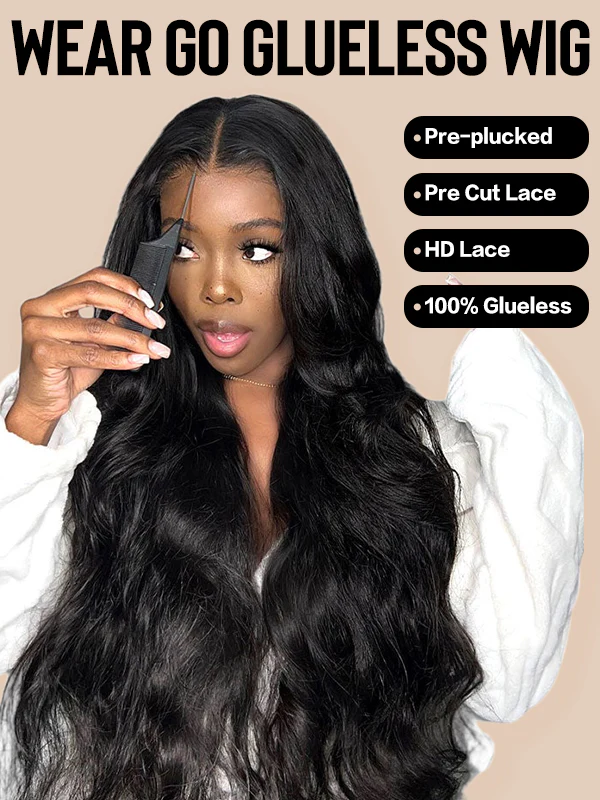 Wavymy Wear Go Body Wave Glueless Wig Pre-Cut Lace Closure Wig Pre-Plucked Natural Hairline 180% Density Human Hair