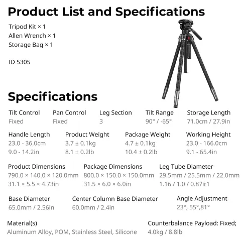 SmallRig x Potato Jet TRIBEX SE Tripod (166cm Height, 6kg Load) with Integrated Hydraulic Fluid Head - Image 4